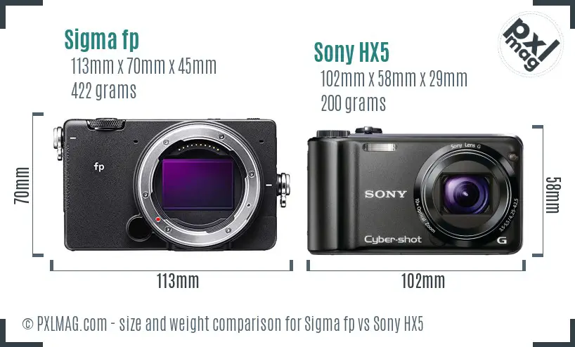 Sigma fp vs Sony HX5 size comparison