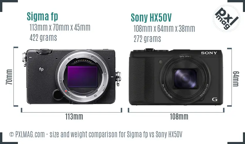 Sigma fp vs Sony HX50V size comparison