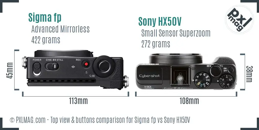 Sigma fp vs Sony HX50V top view buttons comparison