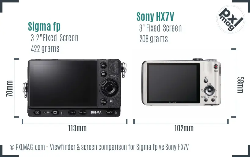 Sigma fp vs Sony HX7V Screen and Viewfinder comparison