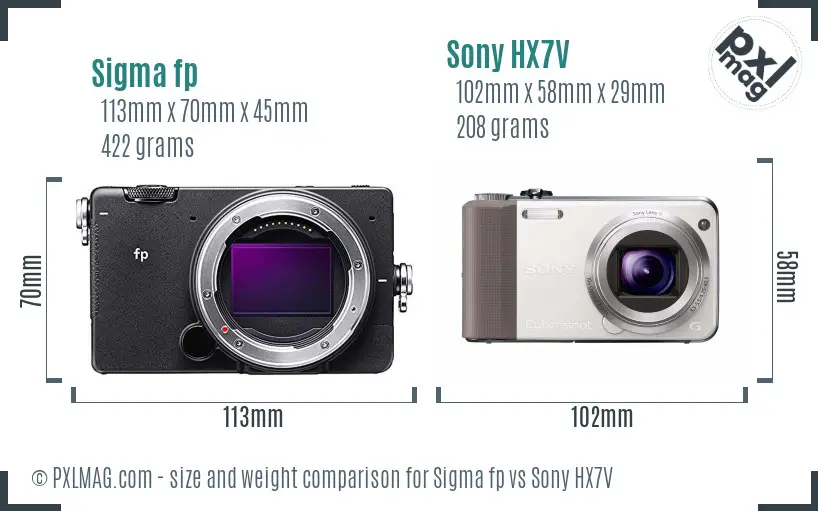 Sigma fp vs Sony HX7V size comparison