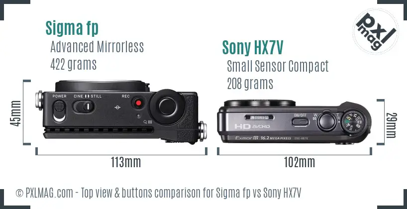Sigma fp vs Sony HX7V top view buttons comparison