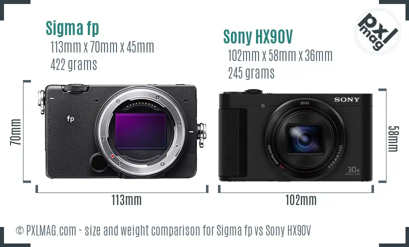 Sigma fp vs Sony HX90V size comparison