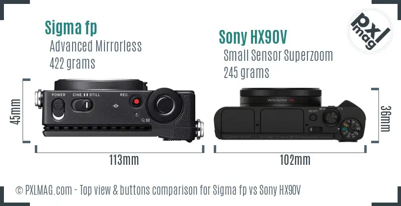Sigma fp vs Sony HX90V top view buttons comparison