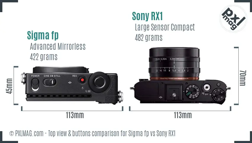 Sigma fp vs Sony RX1 top view buttons comparison Sigma fp vs Sony RX1 top view buttons comparison