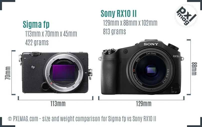 Sigma fp vs Sony RX10 II size comparison