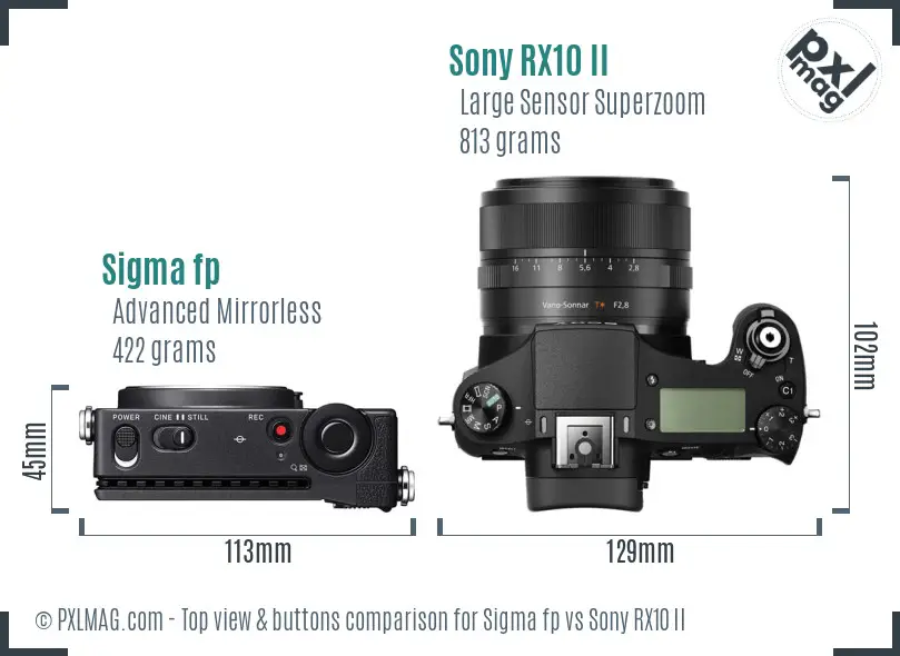Sigma fp vs Sony RX10 II top view buttons comparison