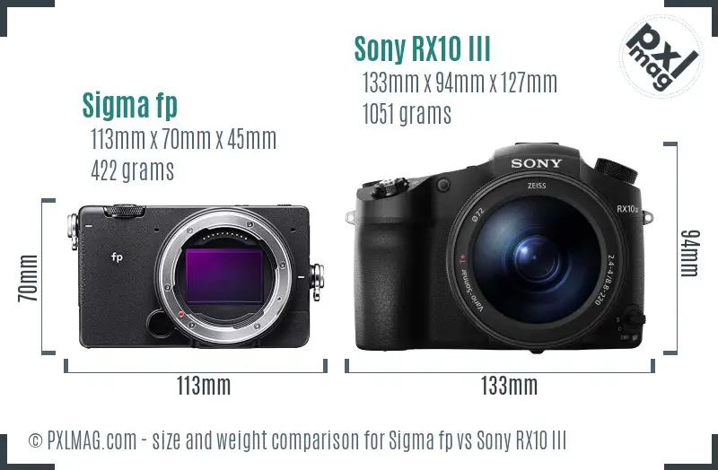 Sigma fp vs Sony RX10 III size comparison Sigma fp vs Sony RX10 III size comparison