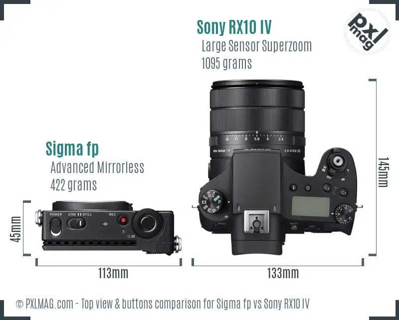 Sigma fp vs Sony RX10 IV top view buttons comparison