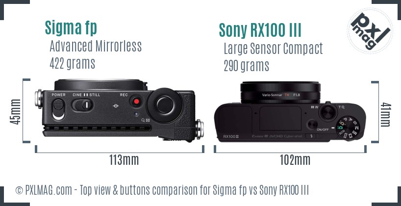 Sigma fp vs Sony RX100 III top view buttons comparison