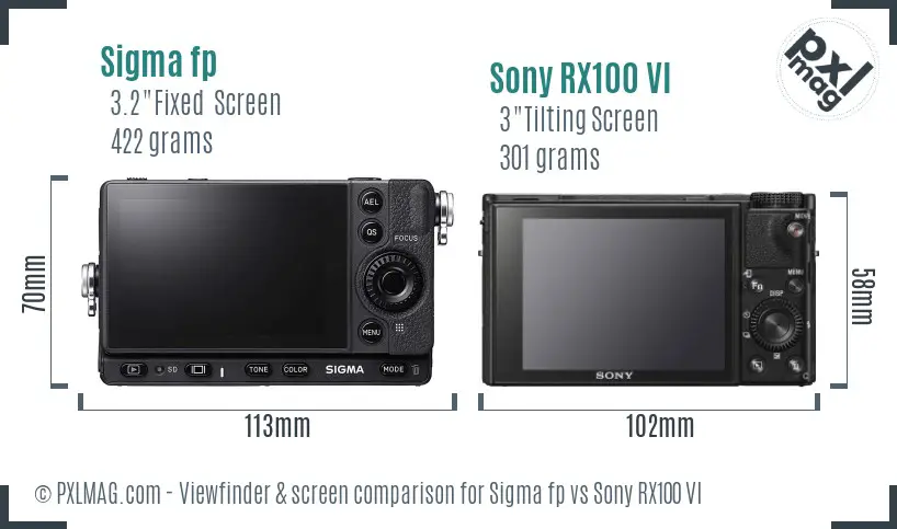 Sigma fp vs Sony RX100 VI Screen and Viewfinder comparison