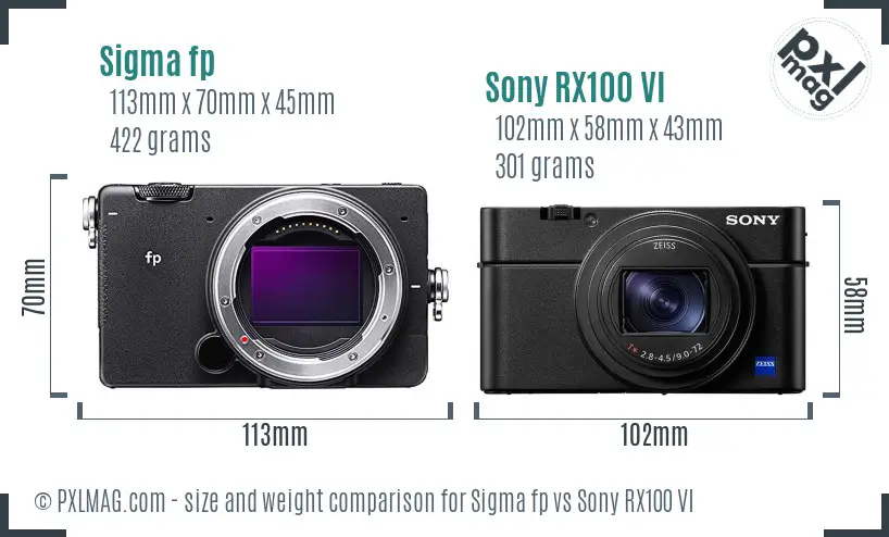 Sigma fp vs Sony RX100 VI size comparison