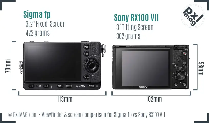 Sigma fp vs Sony RX100 VII Screen and Viewfinder comparison