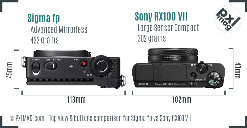 Sigma fp vs Sony RX100 VII top view buttons comparison