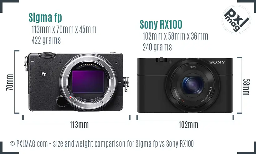 Sigma fp vs Sony RX100 size comparison