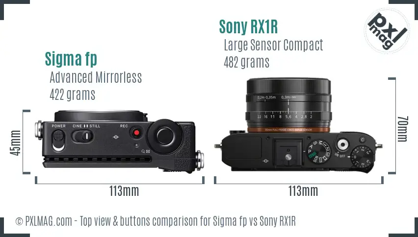 Sigma fp vs Sony RX1R top view buttons comparison