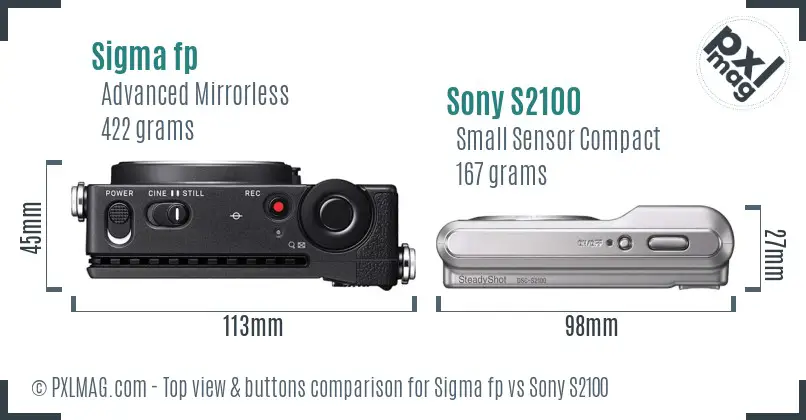 Sigma fp vs Sony S2100 top view buttons comparison