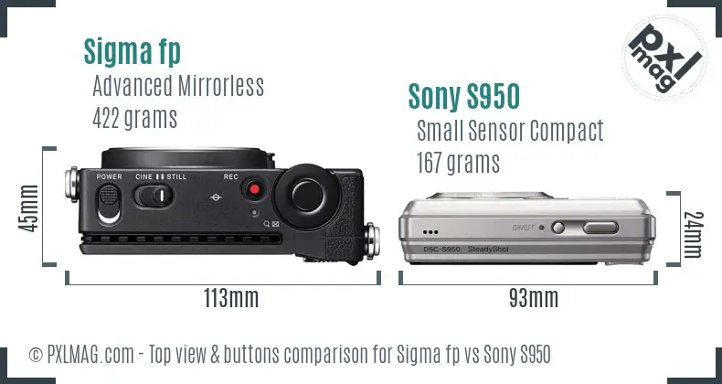 Sigma fp vs Sony S950 top view buttons comparison