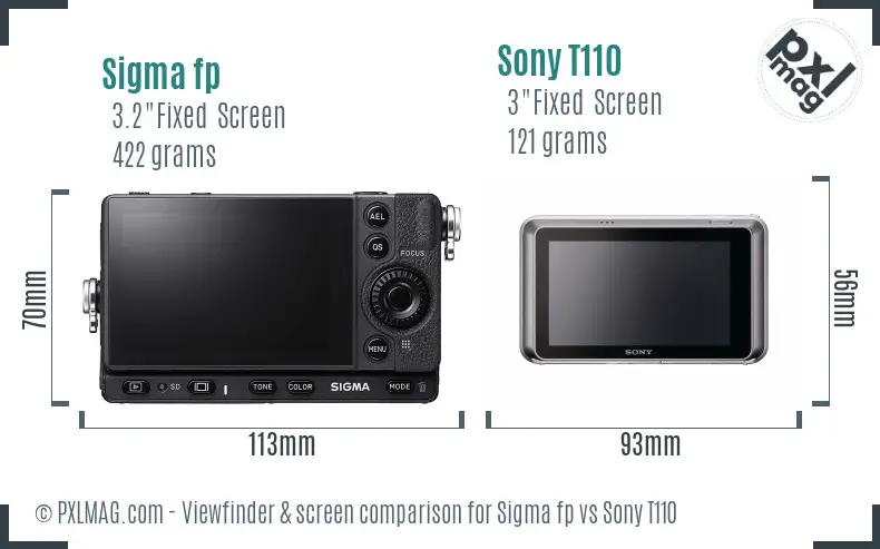 Sigma fp vs Sony T110 Screen and Viewfinder comparison