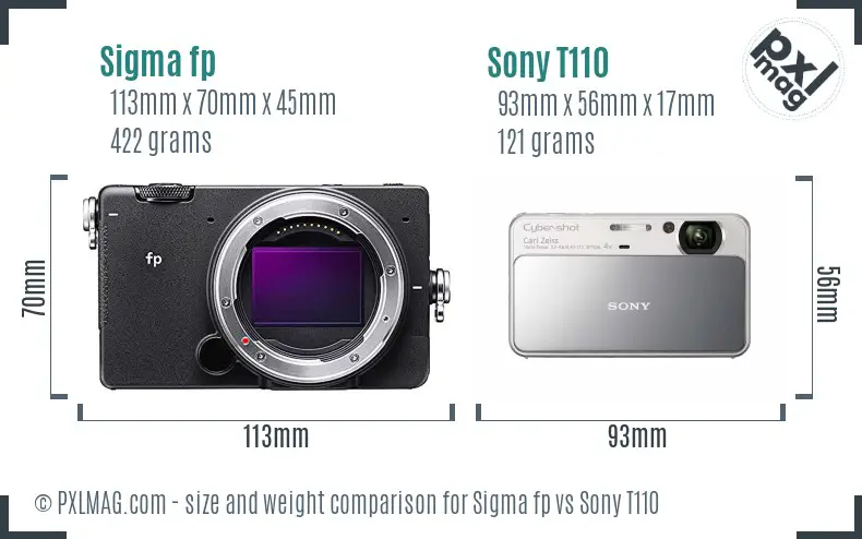 Sigma fp vs Sony T110 size comparison