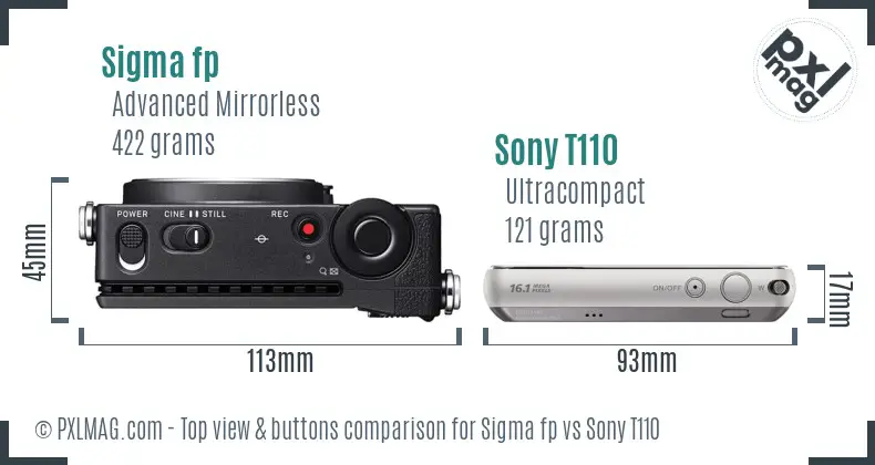 Sigma fp vs Sony T110 top view buttons comparison