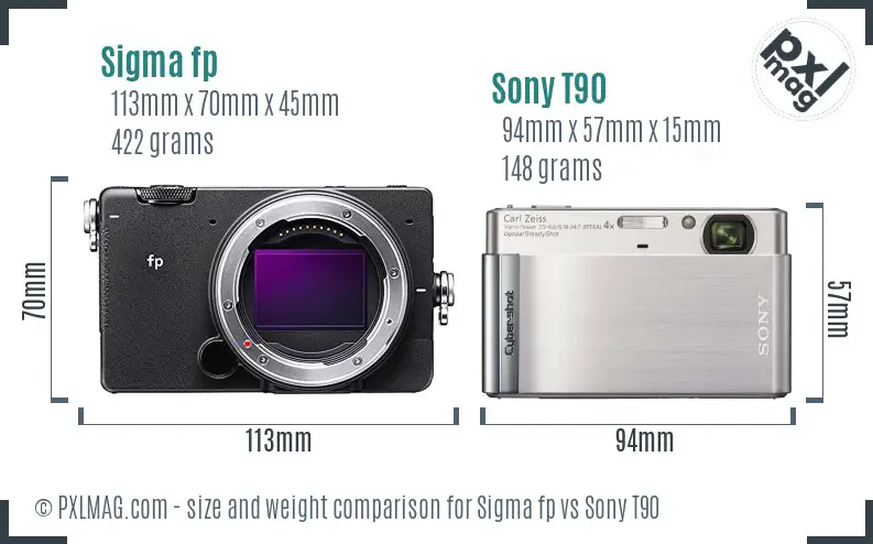 Sigma fp vs Sony T90 size comparison