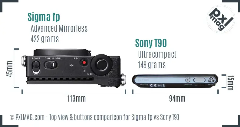 Sigma fp vs Sony T90 top view buttons comparison