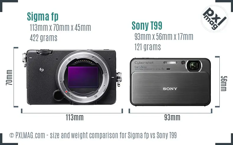 Sigma fp vs Sony T99 size comparison