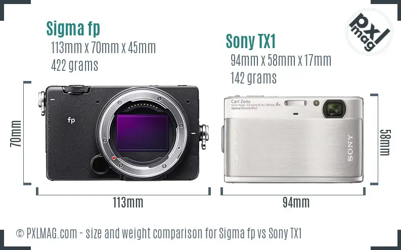 Sigma fp vs Sony TX1 size comparison