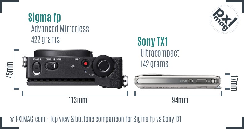 Sigma fp vs Sony TX1 top view buttons comparison