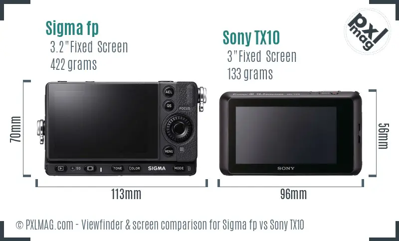 Sigma fp vs Sony TX10 Screen and Viewfinder comparison