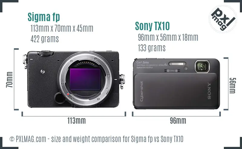 Sigma fp vs Sony TX10 size comparison