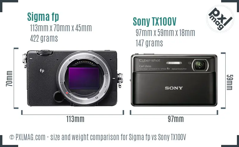Sigma fp vs Sony TX100V size comparison