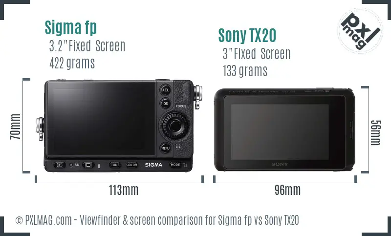 Sigma fp vs Sony TX20 Screen and Viewfinder comparison
