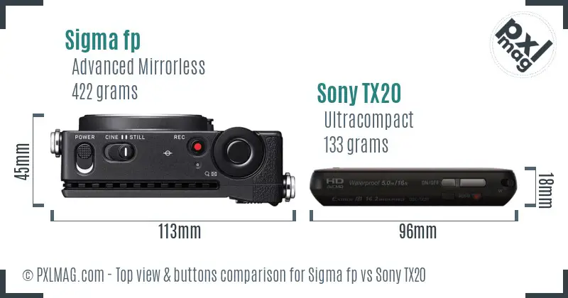 Sigma fp vs Sony TX20 top view buttons comparison