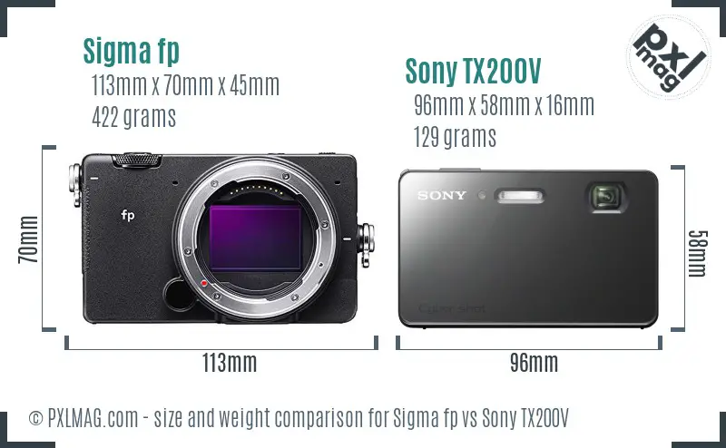 Sigma fp vs Sony TX200V size comparison