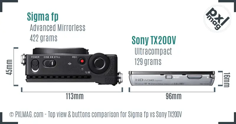 Sigma fp vs Sony TX200V top view buttons comparison