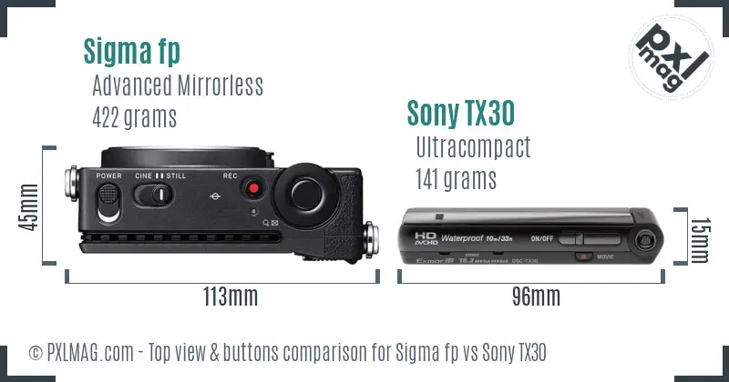 Sigma fp vs Sony TX30 top view buttons comparison