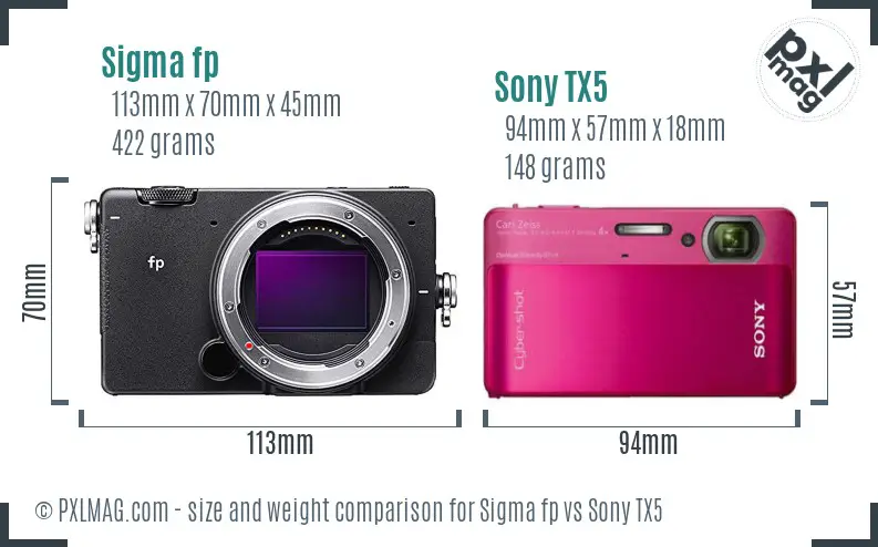Sigma fp vs Sony TX5 size comparison