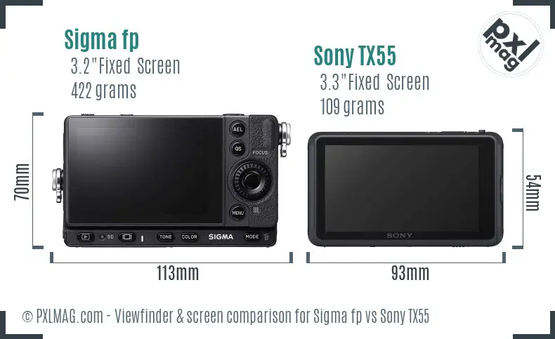 Sigma fp vs Sony TX55 Screen and Viewfinder comparison