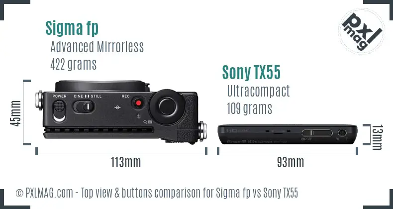 Sigma fp vs Sony TX55 top view buttons comparison