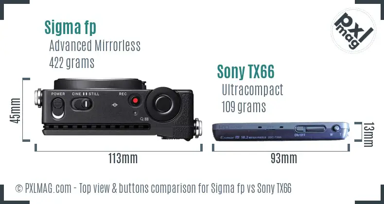 Sigma fp vs Sony TX66 top view buttons comparison