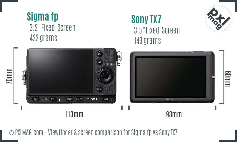 Sigma fp vs Sony TX7 Screen and Viewfinder comparison