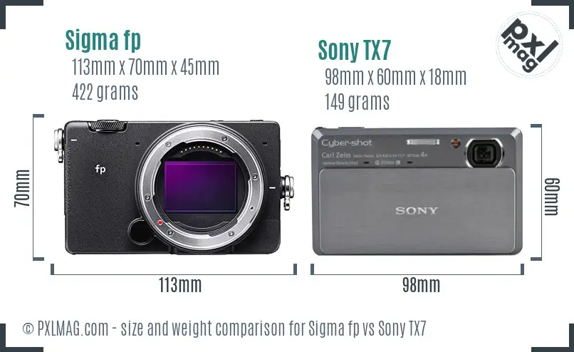 Sigma fp vs Sony TX7 size comparison