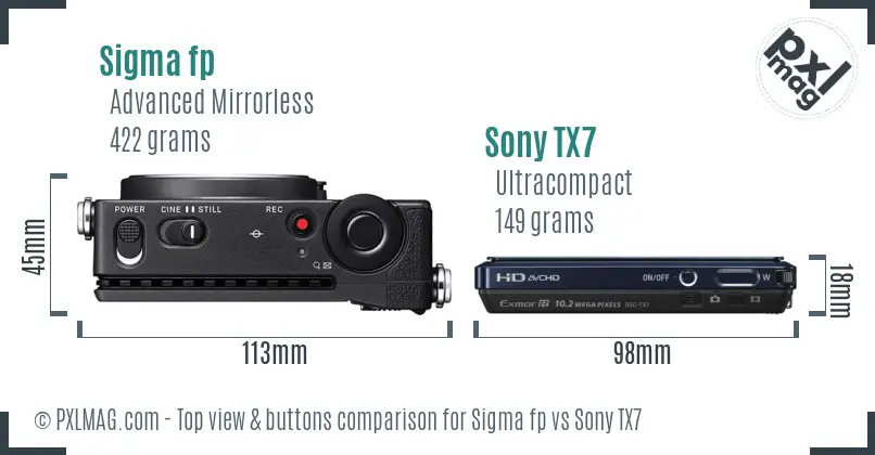 Sigma fp vs Sony TX7 top view buttons comparison