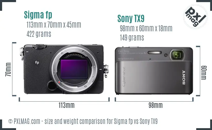 Sigma fp vs Sony TX9 size comparison