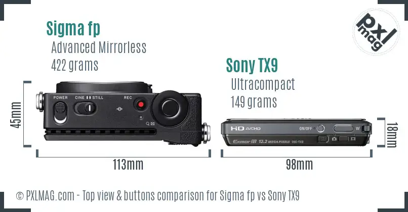 Sigma fp vs Sony TX9 top view buttons comparison