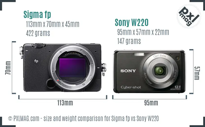Sigma fp vs Sony W220 size comparison