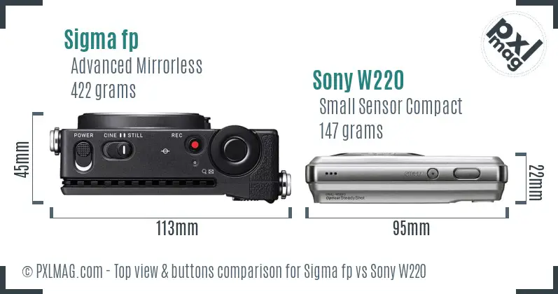 Sigma fp vs Sony W220 top view buttons comparison