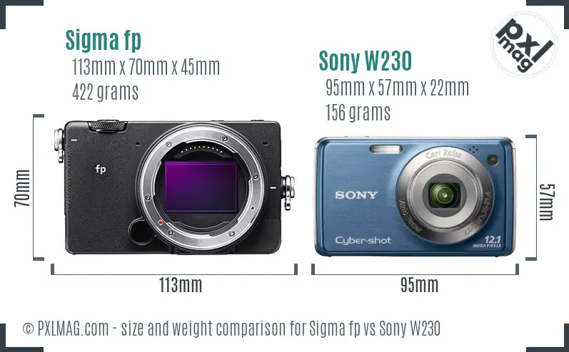 Sigma fp vs Sony W230 size comparison